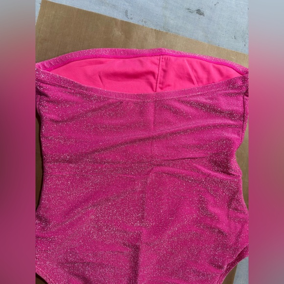 Good American Glitter Strapless One-Piece Swimsuit - Bright Pink - Picture 5 of 6